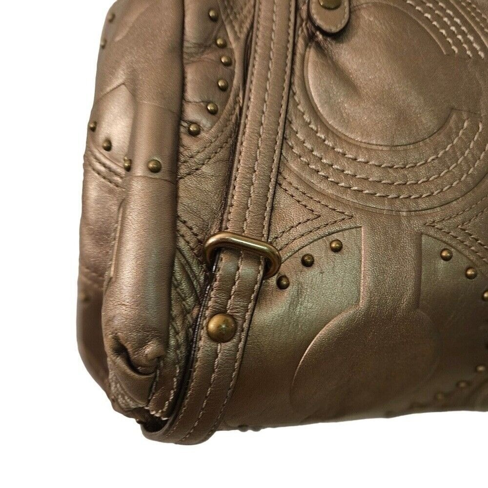 Coach Bronze Metal Embossed Studded Leather Alex Satchel Bag + FREE Bag Charm 🎁 - Picture 4 of 11